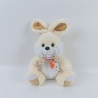 Easter gift plush bunny toy soft beige rabbit with ribbon stuffed cute rabbit with carrot for Easter