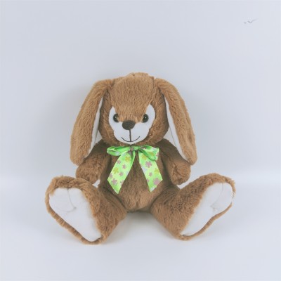 Plush Easter gift rabbit toy soft cute bunny with long ears stuffed Easter present rabbit with ribbon