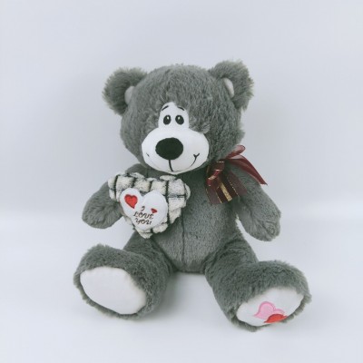 Plush bear toy for Valentine soft bear gift with heart stuffed I love you bear with ribbon