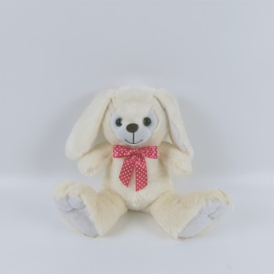 Easter gift plush long ears bunny toy soft beige rabbit with ribbon stuffed cute rabbit for Easter