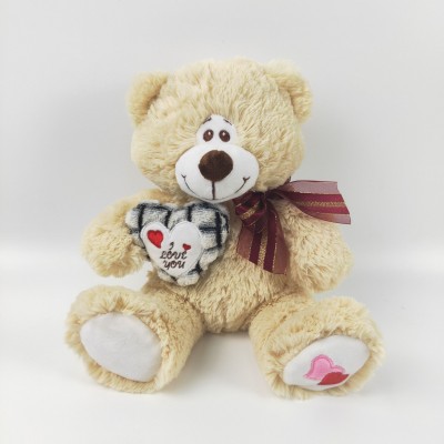 Plush Valentine's Day present bear toy soft bear with red ribbon stuffed bear with heart with letters embroidery