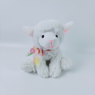 Plush white sheep animal toy soft Easter toy lamb stuffed sitting sheep with ribbon